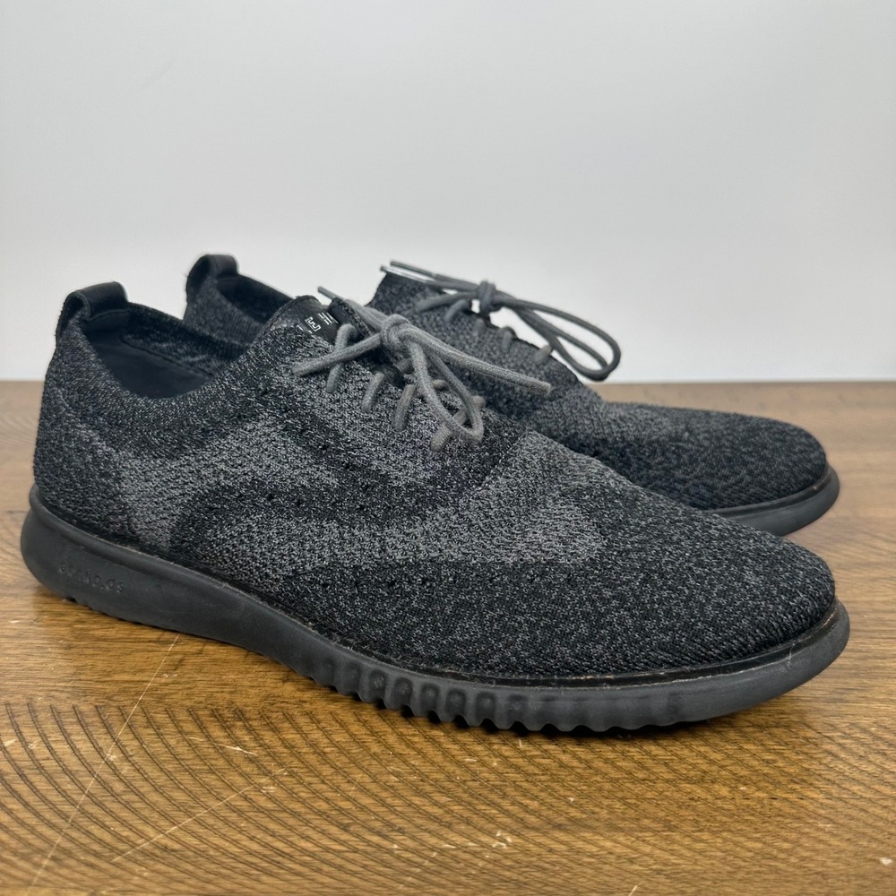 Cole Haan ZeroGrand Stitchlite Oxford Men 10 Black Knit Wingtip Casual Shoes